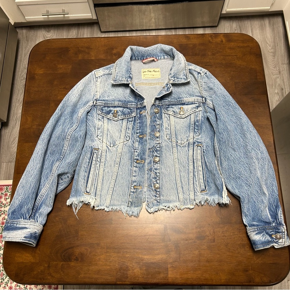 We The Free Indira Distressed Frayed Denim Jacket Size XS - Picture 4 of 16